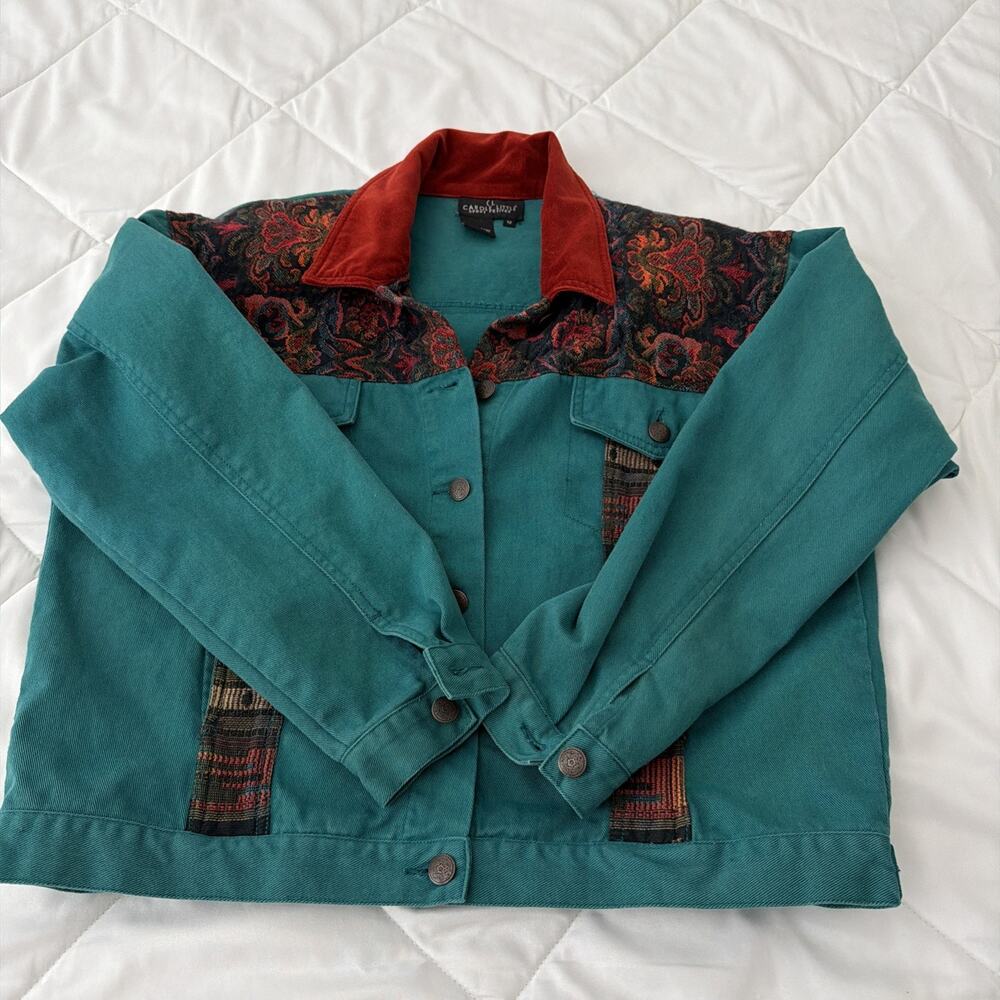 Vintage Carole Little Sport Petite Denim Jacket Floral Tribal Embroidered Sz 12
